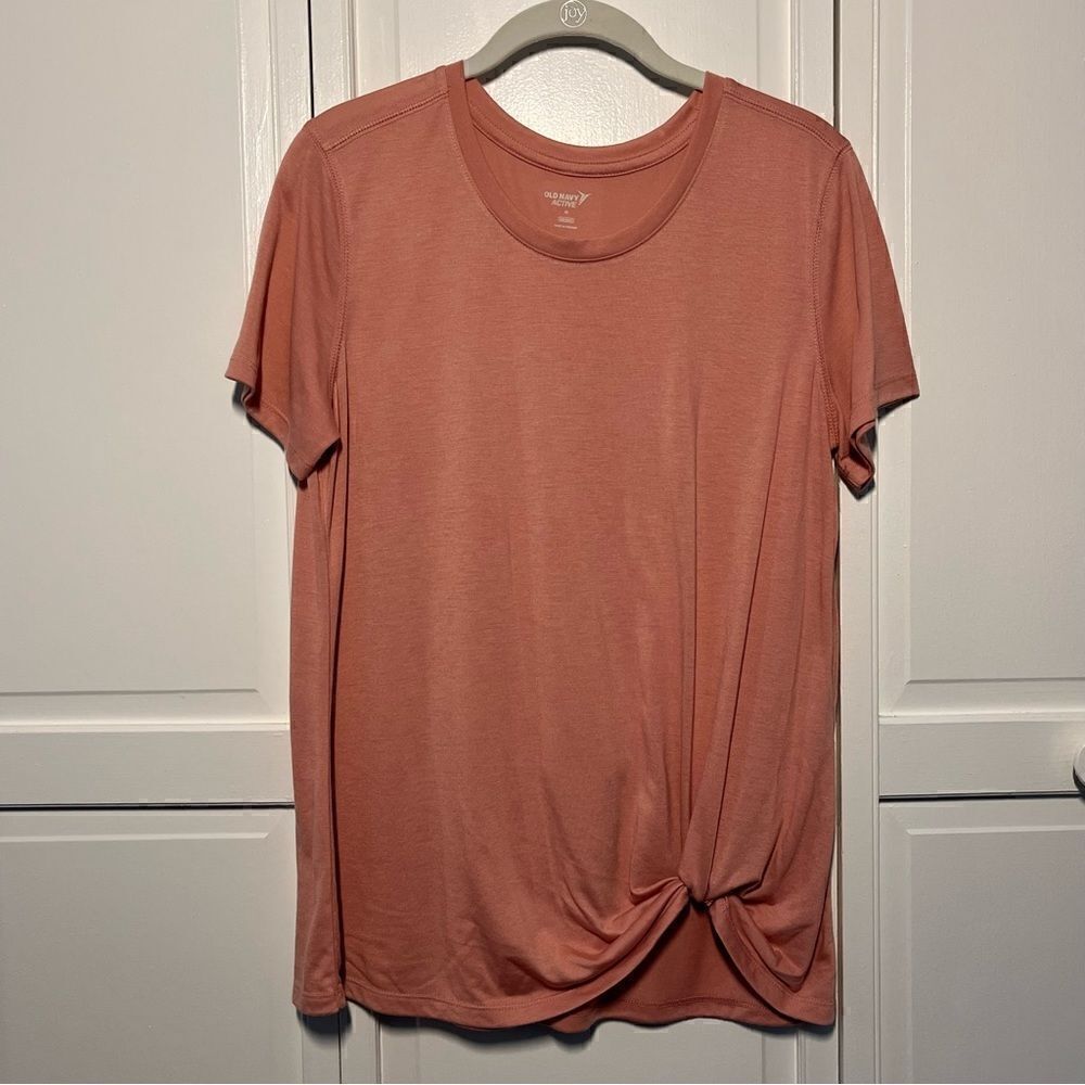 Old Navy Active Go Dry Short Sleeve Twist Hem Athleisure Workout Top Dusty Rose